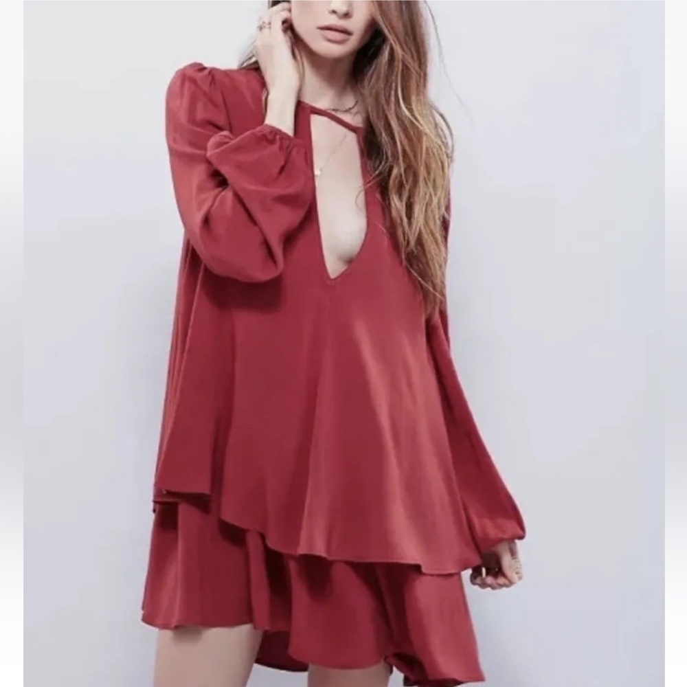 Free People made in Philadelphia red layered tiered swing trapeze mini dress